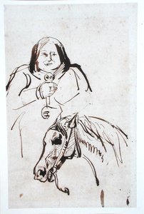 Honore de Balzac (1799-1850) i jego koń (pióro i atrament na papierze) autorstwa French School