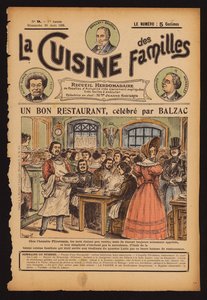 Honore de Balzac podczas posiłku w restauracji Flicoteaux w Paryżu (kolorowy grawerunek) autorstwa French School