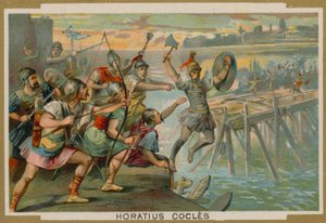 Horatius Cocles , rzymski żołnierz, broniący Pons Sublicius przed najazdem armii króla Clusium, VI wiek pne autorstwa French School
