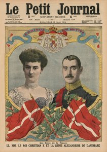 Gospodarze Francji, król Christian X i królowa Danii Aleksandryna, ilustracja na okładce z „Le Petit Journal”, dodatek illustre, 17 maja 1914
