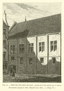 Hotel du Chevalier du Guet, który do 1860 r. pełnił funkcję ratusza w 4. dzielnicy, zburzony około 1864 r. autorstwa French School