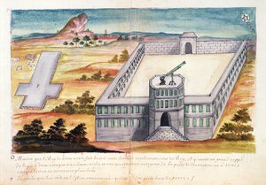 Dom i obserwatorium wybudowane przez króla Syjamu dla jezuickich matematyków, na podstawie relacji jezuitów w Syjamie, 1688 (wc na papierze) autorstwa French School