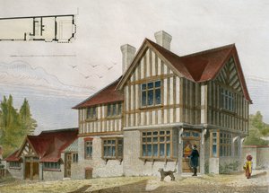Dom małego sklepikarza w okolicach Londynu, ilustracja z Le Moniteur des architectes, 1884, rytowana przez Paula Louisa Bury