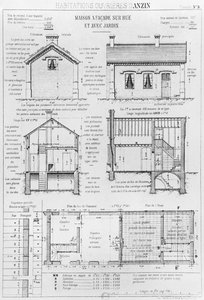 Domy robotnicze w Anzin, tablica 9 z mieszkań robotniczych we wszystkich krajach, sytuacja 1878, Avenir Emile Muller i Emile Cacheux, Paryż, wyd. 1879 autorstwa French School