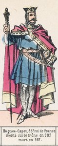 Hugues-Capet, 36 król Francji, wstąpił na tron ​​w 987, zmarł w 997 (kolorowa rycina) autorstwa French School