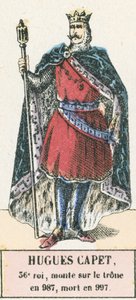 Hugues Capet, 36 król, wstąpił na tron ​​w 987, zmarł w 997 (kolorowa rycina) autorstwa French School