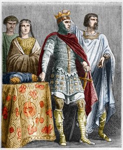 Hugo Wielki (897-956) koronuje Raoula lub Rodolfa z Burgundii (ok. 890-936), księcia Burgundii i króla Francji. Grawerowanie w „” Histoire De France En Cent Obrazy Paula Lehugeura „” 1891 autorstwa French School