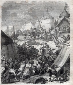 Wojna stuletnia: Bitwa pod Poitiers (1356). Grawer w „”Historii papieży (...) Zbrodnie królowej króla i cesarzy na przestrzeni wieków” Maurice Lachatre autorstwa French School