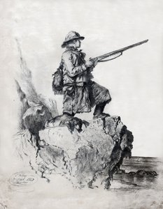 Hunter z psem. (rysunek autorstwa French School