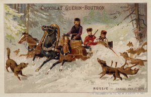 Polowanie na wilki, Rosja (chromolitho) autorstwa French School