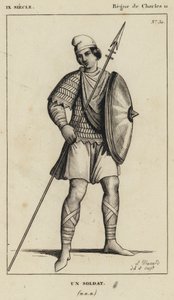 IX wiek, panowanie Karola II, żołnierza (rycina) autorstwa French School