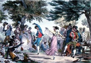 „Il Salterello”, popularny taniec włoski, wyryty przez złoczyńcę (kolor lito) autorstwa French School