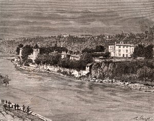 Ile Barbe w środku Saony, w 9. dzielnicy Lyonu - rycina w „La France illustree: geografia, historia, administracja statystyczna”” autorstwa V.-A. Słodowo-Brązowy. 1884 autorstwa French School
