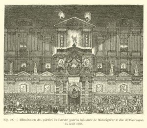Iluminacja krużganków Luwru z okazji urodzin księcia Burgundii, 25 sierpnia 1682 r. autorstwa French School