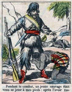 Ilustracja do Księgi Daniela Defoe (De foe) „”Robinson Crusoe””. Obrazowanie epinal z końca XIX wieku. autorstwa French School