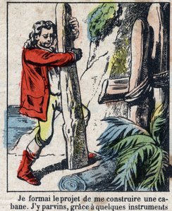 Ilustracja do Księgi Daniela Defoe (De foe) „”Robinson Crusoe””. Obrazowanie epinal z końca XIX wieku. autorstwa French School