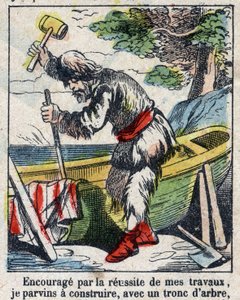 Ilustracja do Księgi Daniela Defoe (De foe) „”Robinson Crusoe””. Obrazowanie epinal z końca XIX wieku. autorstwa French School