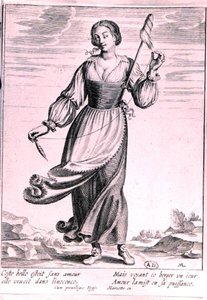 Ilustracja przedstawiająca pasterkę (rycina) (zdjęcie czarno-białe) autorstwa French School