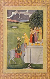 Ilustracja do Prince Nourgilan i Twarz Lily Adolescent, z The Arabian Nights, 1895 (grafika kolorowa) autorstwa French School