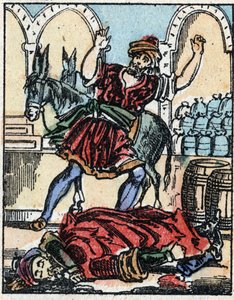 Ilustracja do Opowieści z tysiąca i jednej nocy. Ali-Baba (Ali Baba).Grawerowanie na drewnie firmy Imaging Pellerin - Epinal, sd. Koniec XIX wieku. autorstwa French School