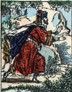 Ilustracja do Opowieści z tysiąca i jednej nocy. Ali Baba (Ali Baba). Drzeworyt Imaging Pellerin - Epinal, sd. Koniec XIX wieku. autorstwa French School