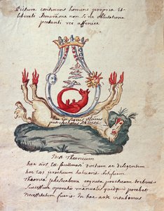 Ilustracja z Klucza do wielkiej nauki o nieznanym dziele filozoficznym, czyli wiecznej odnowie rzeczy w gniciu (atrament i toaleta na papierze) autorstwa French School