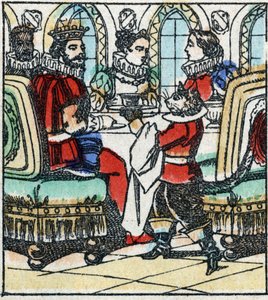 Ilustracja do bajki Charlesa Perraulta „Kot Botte”. Drzeworyt Imaging Pellerin - Epinal, sd. Koniec XIX wieku. autorstwa French School