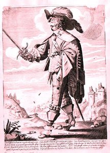 Ilustracja przedstawiająca żołnierza za panowania Ludwika XIII (1601-43) (rycina) (zdjęcie b/w) autorstwa French School