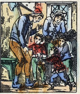 Ilustracja do bajki „Le petit poucet” autorstwa Charlesa Perraulta. Drzeworyt Imaging Pellerin - Epinal, sd. Koniec XIX wieku. autorstwa French School