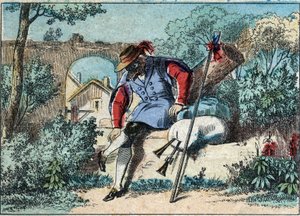 Ilustracja do bajki Jeana de la Fontaine (1621-1695): wilk został pasterzem. Obrazowanie epinal z końca XIX wieku. autorstwa French School