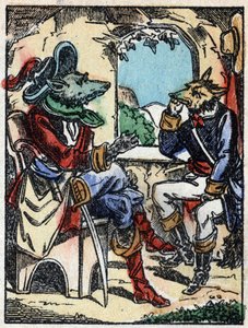 Ilustracja do bajki „Wilk, koza i siedem bikietów” Drzeworyt z Imaging Pellerin - Epinal, sd. Koniec XIX wieku. autorstwa French School