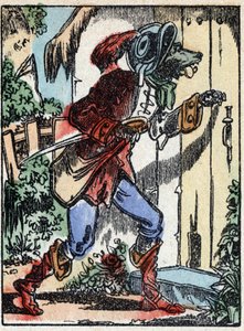 Ilustracja do bajki „Wilk, koza i siedem bikietów” Drzeworyt z Imaging Pellerin - Epinal, sd. Koniec XIX wieku. autorstwa French School