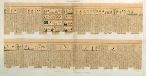 Ilustracje rękopisu Pampusa z hieroglifami, Hypogees, Teby, tablica 75 z tomu II "Opisów Egiptu", grawerowane przez Willemina, wyd. 1822 (akwatinta)