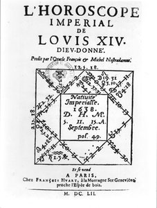 Horoskop cesarski Ludwika XIV (1638-1715) autorstwa Michela Nostradamusa (1503-66) opublikowany przez Francois Huart w Paryżu 1652 autorstwa French School