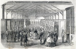 Impress Eugenie i Imperial Prince odwiedzają Bank Francji, 23 czerwca 1866 - - grawerowanie w Le MONDE Illustrous DU 07/07/1866 autorstwa French School