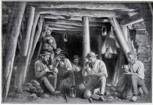 W kopalni: „zapalniczka”, obiad górników, koniec XIX w. autorstwa French School