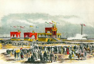 Inauguracja Kanału Sueskiego w Egipcie w 1869 r.: w Port Saidzie śpiewa „Te deum”. Kanał powstał, aby połączyć Morze Czerwone z Morzem Śródziemnym. autorstwa French School