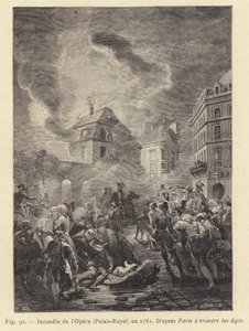 Pożar w Operze, Palais-Royal, 1781 (rycina) autorstwa French School