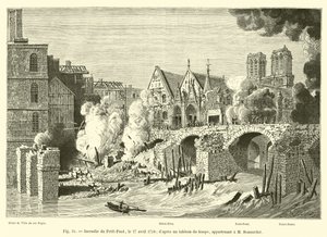 Pożar Petit-Pont, 27 kwietnia 1718; ze stołu czasu, należącego do M Bonnardota autorstwa French School