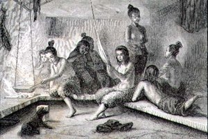 Wnętrze chaty eskimoskiej w latach 60. XIX wieku (rycina) autorstwa French School