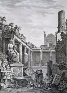 Wnętrze łaźni rzymskich, Nimes, od starożytności Francji: tom I, Zabytki Nimes autorstwa French School