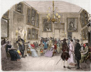 Widok wnętrza oranżerii (Comedie Francaise w Paryżu) - Widok wnętrza foyer artystów - Comedie Francaise - Grawerowanie w „Tableau-de-Paris” autorstwa Edmonda Texiera 1852 autorstwa French School