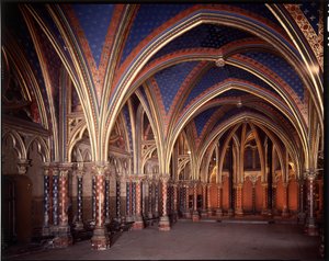 Widok wnętrza dolnej kaplicy kaplicy świętej (1245 - 1248) w Paryżu, Francja autorstwa French School