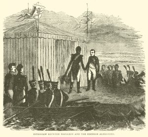 Wywiad między Napoleonem a cesarzem Aleksandrem (rycina) autorstwa French School