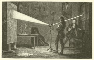 Isaac Newton rozkłada światło (grawerunek) autorstwa French School