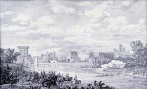 Włoska wieś: armia francuska przeszła rzekę Mincio do Borghetto w 1796 roku. Anonimowy rysunek. Paryż, Muzeum Luwr autorstwa French School