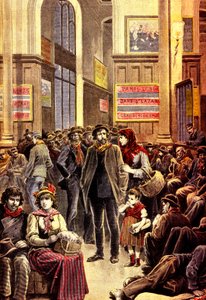 Włoscy emigranci w Paryżu na stacji kolejowej Gare Saint Lazare w marcu 1896 (ryc.) autorstwa French School