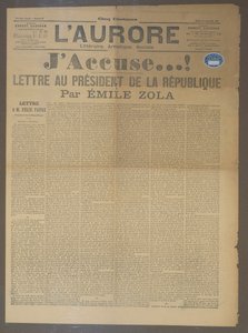List JAccuse autorstwa Emile Zola (1840-1902), opublikowany w LAurore, 13 stycznia 1898 (druk) autorstwa French School