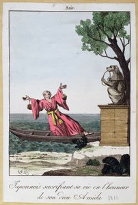Japończyk poświęcający swoje życie na cześć boga Amidy, 1811 (kolor litho autorstwa French School