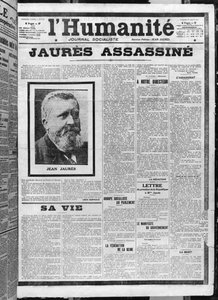 Zamordowany Jaures, z LHumanite, 1 sierpnia 1914 (fotolit) autorstwa French School